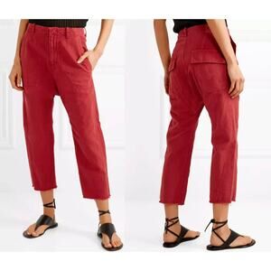 NEW Nili Lotan XS Slouchy LINEN Luna Pant Drop Crotch Crop Cotton Sunkissed Red